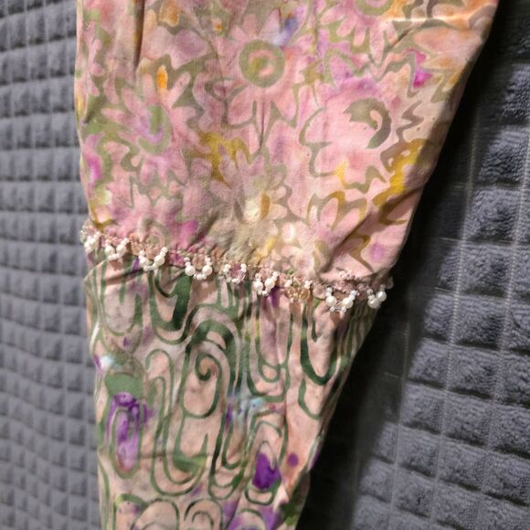 LA Blend Fairy Beaded Harem Pant M-Lg Handmade Batik Pink Green Boho Renaissance - Picture 10 of 16